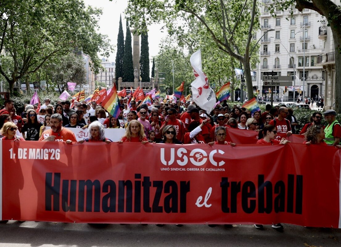La Unión Sindical Obrera de Cataluña (USOC), tercer sindicato del país, ha participado en la jornada con una convocatoria propia bajo el lema "Humanizar el trabajo" 